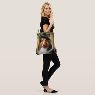 Bolsa Tote Cão Rough Collie vestido de Dia de São Patrício