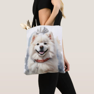 BOLSA TOTE CÃO SAMOÍDO DE GRANDE FLUFAÇÃO BRANCA