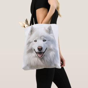 BOLSA TOTE CÃO SAMOÍDO DE GRANDE FLUFAÇÃO BRANCA