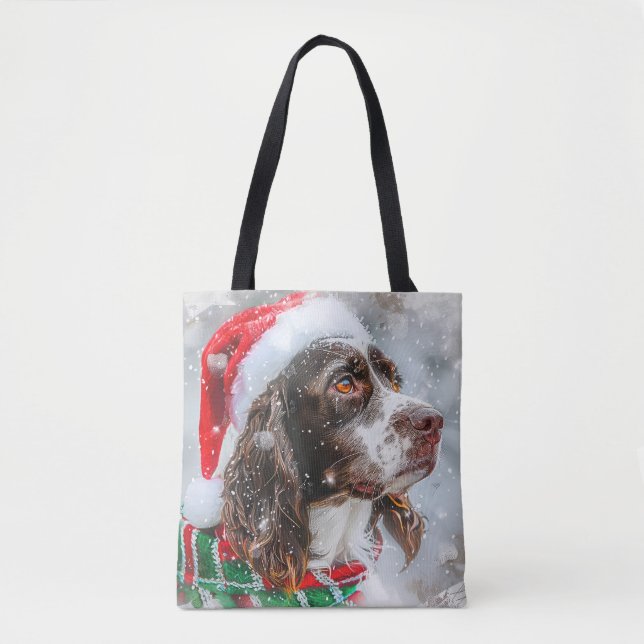 Bolsa Tote Cão Springer Spaniel Natal Festivo (Frente)