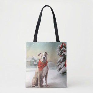 Bolsa Tote Cão Staffordshire Americano na Neve Natal