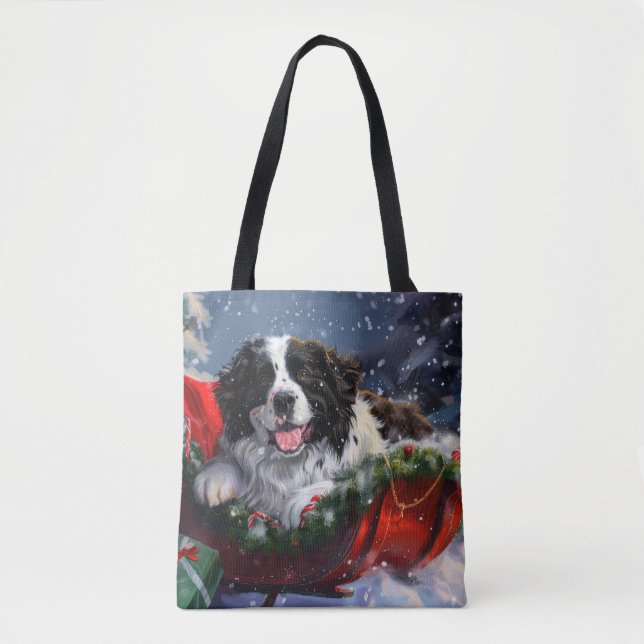 Bolsa Tote Cão Terra-Nova Natal Festivo (Frente)