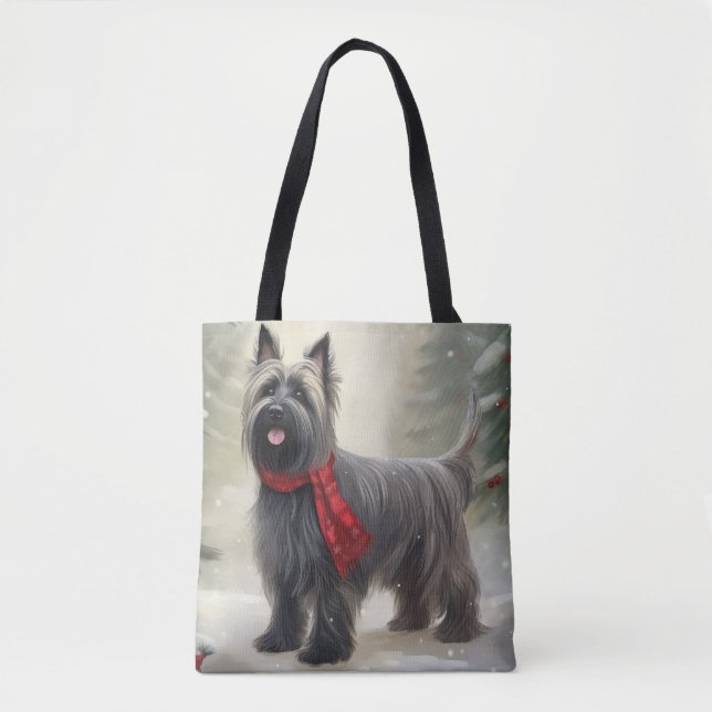 Bolsa Tote Cão Terrier Skye na Neve Natal  (Frente)
