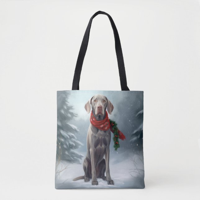 Bolsa Tote Cão Weimaraner na Neve Natal (Frente)