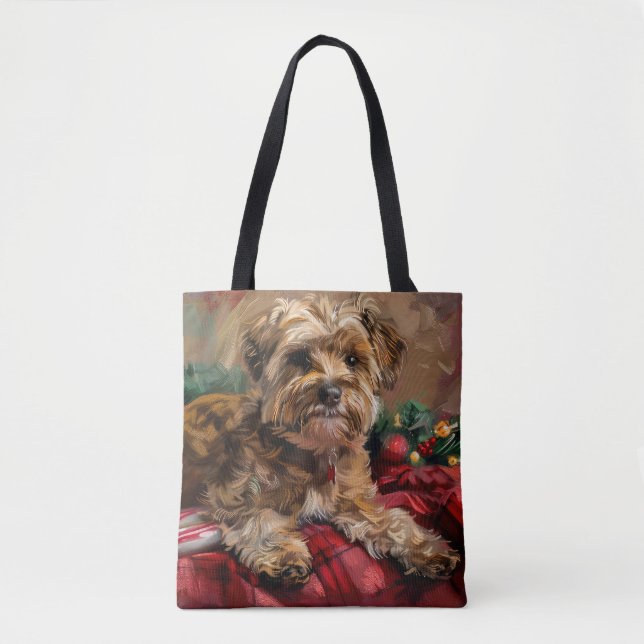 Bolsa Tote Cão Yorkipoo Natal Festivo (Frente)