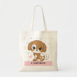 Bolsa Tote Cãozinho bonito e doce | Tote Bag rosa personaliza