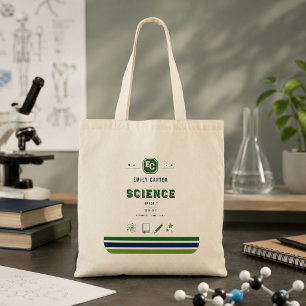 Bolsa Tote Capa Personalizada de Ciência Verde Naval para Esc