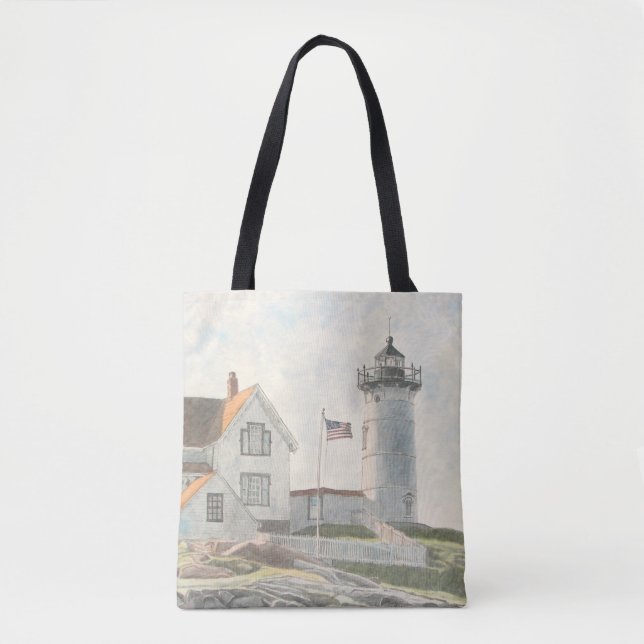 Bolsa Tote Cape Neddick Lighthouse Watercolor (Frente)