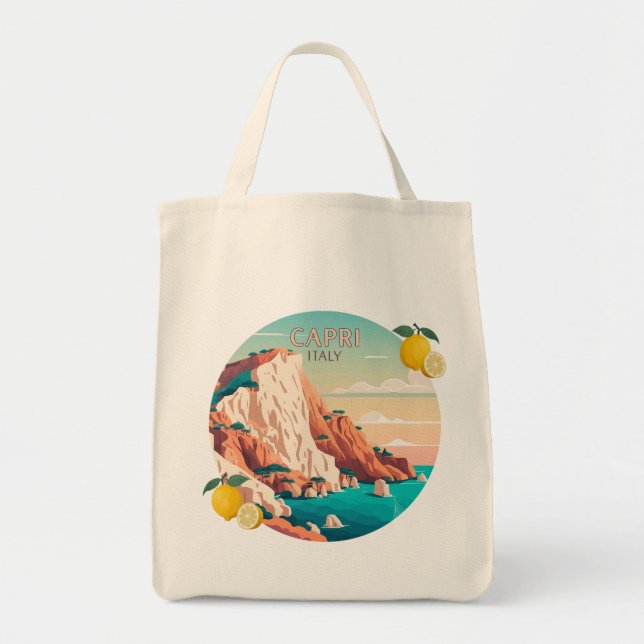 Bolsa Tote Capri Itália Lemons - Ilha Mediterrânica Retro (Frente)