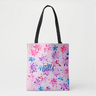 Bolsa Tote Caprichoso Floral Aquarela Rosa e Azul