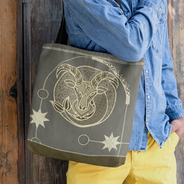 Bolsa Tote Capricórnio Zodiac - Sinal Brown e Cinza Mandala (Criador carregado)