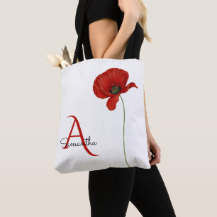 Bolsa Tote Cápsula Vermelha Elegante Monogramada em Branco