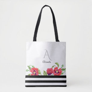 Bolsa Tote Cápsulas vermelhas com aquarelas Monograma de Art