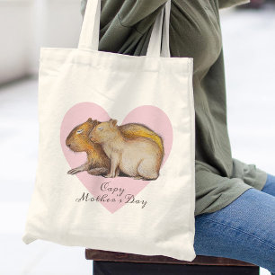 Bolsa Tote Captar Dia de as mães Cute Capybara Baby & Mãe Per