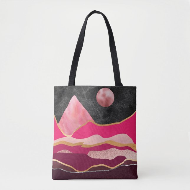 Bolsa Tote Captivando a paisagem da montanha de abstrato rosa (Frente)