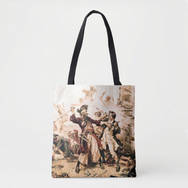 Bolsa Tote Captura, Barba Negra Pirata, Vingança da Rainha An (Frente)