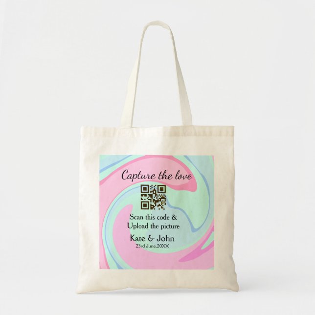 Bolsa Tote Capturar a combinação azul-rosa do marble add QR s (Frente)