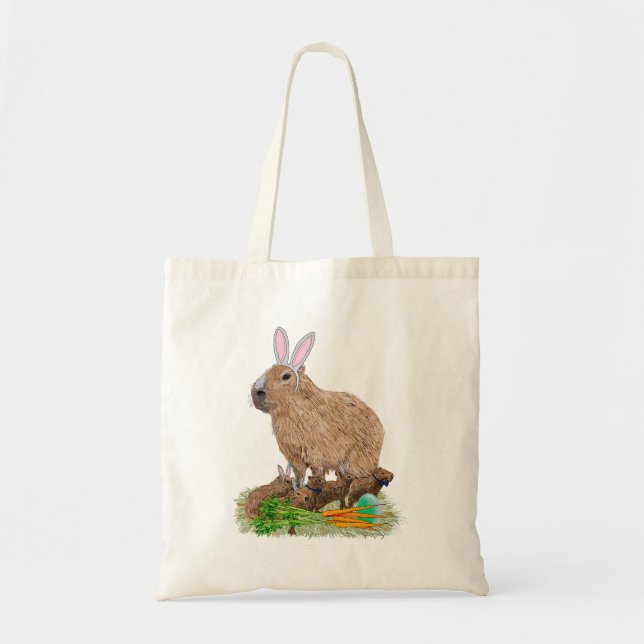 Bolsa Tote Capybara Páscoa Cute Bunny Engraçado (Frente)
