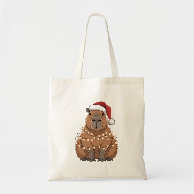 Bolsa Tote Capybara Xmas Correspondendo a Papais noeis Engraç (Frente)
