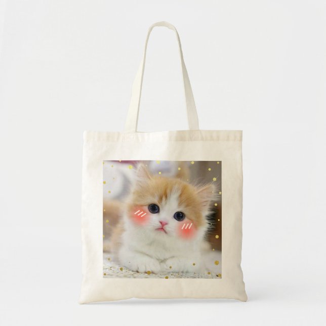 Bolsa Tote Cara Corada de Gatinho Kawaii Fofa (Frente)