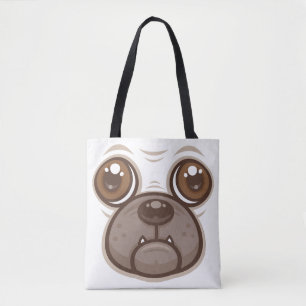 Bolsa Tote Cara de cachorro pug cartoon