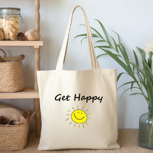 Bolsa Tote Cara de Sol Sorridente Feliz e Fofa Cor Clara
