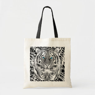 Bolsa Tote Cara de Tigre Azul Preto e Branco