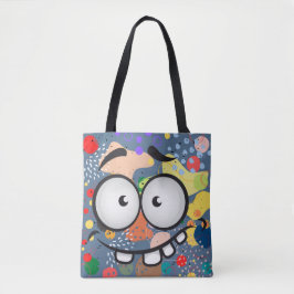 Bolsa Tote Cara engraçada sorrindo abstrato azul-rosa-rosa e