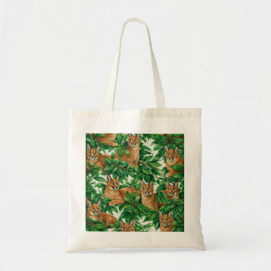 Bolsa Tote Caracais em Padrão de Vida Selvagem de Folhas Verd