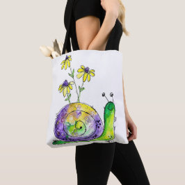 Bolsa Tote Caracol Feliz Branca Com Flores Amarelas