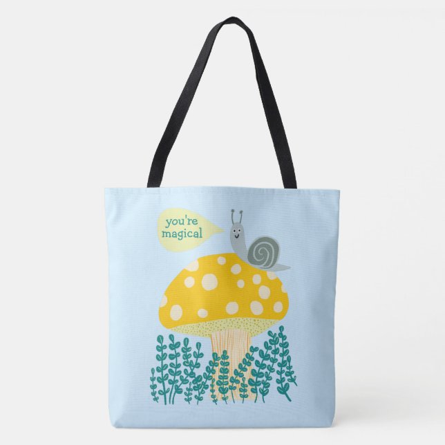 Bolsa Tote Caracol Whimsical em Magical Mushroom CUSTOM (Frente)
