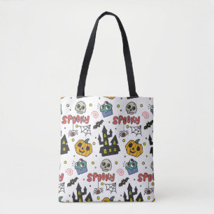 Bolsa Tote Caracteres de Halloween: Padrão Whimsical Seamless