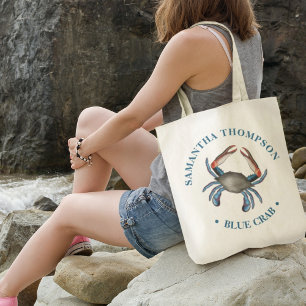 Bolsa Tote Caranguejo Azul Minimalista Simples Caranguejo Náu