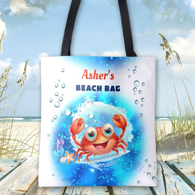 Bolsa Tote Caranguejo Blue Boy Piscina Beach (Crab Blue Boy Pool Beach Custom Name Tote Bag)