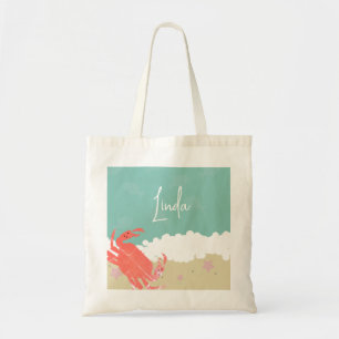 Bolsa Tote Caranguejo Praia Oceano Areia Ondas Criatura Marin