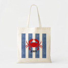 Bolsa Tote Caranguejo Vermelho nas Bandas de Denim Azul