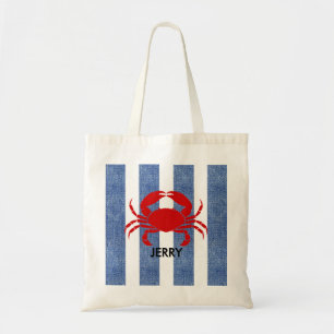Bolsa Tote Caranguejo Vermelho nas Bandas de Denim Azul