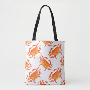 Bolsa Tote Caranguejos Aquarela: Padrão Branco De Fundo