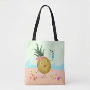 Bolsa Tote Caráter de abacaxi na praia