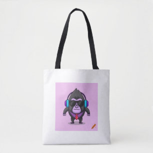 Bolsa Tote "Caráter de etiqueta de gorila pixelada púrpura es