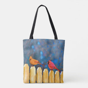 Bolsa Tote Cardeais na pintura de cerca - Arte original