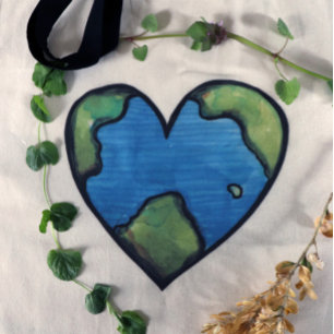 Bolsa Tote Cardíaco do Dia da Terra Aquarela Arte Terrestre