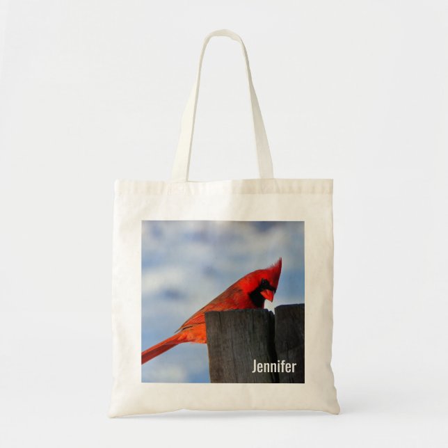 Bolsa Tote Cardinal Vermelho no Stump de Wooden Personalizado (Frente)