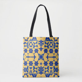 Bolsa Tote Caribbean Blue Gold Tile Motif Pattern Azulejo 