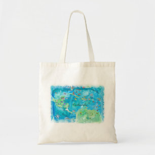 Bolsa Tote Caribe das Antilhas do Mapa de Posteres de viagens