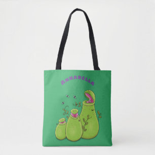 Bolsa Tote Caricatura de plantas de jarro carnívoros, verde 