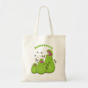 Bolsa Tote Caricatura de plantas de jarro carnívoros, verde