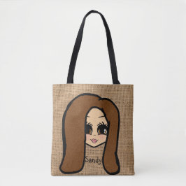Bolsa Tote Caricatura Personalizada Cabelo castanho Impressão