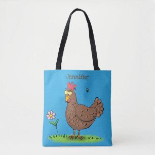 Bolsa Tote Caricatura rústica de frango engraçada