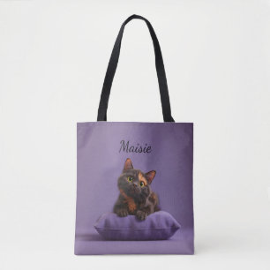Bolsa Tote Caricatura Tortoisesinferno Kitten em Púrpura